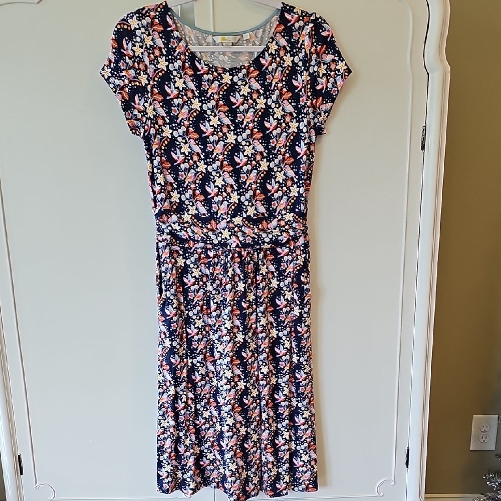 Boden Pink and Blue Midi Sundress Scoop Neck Short Sleeve